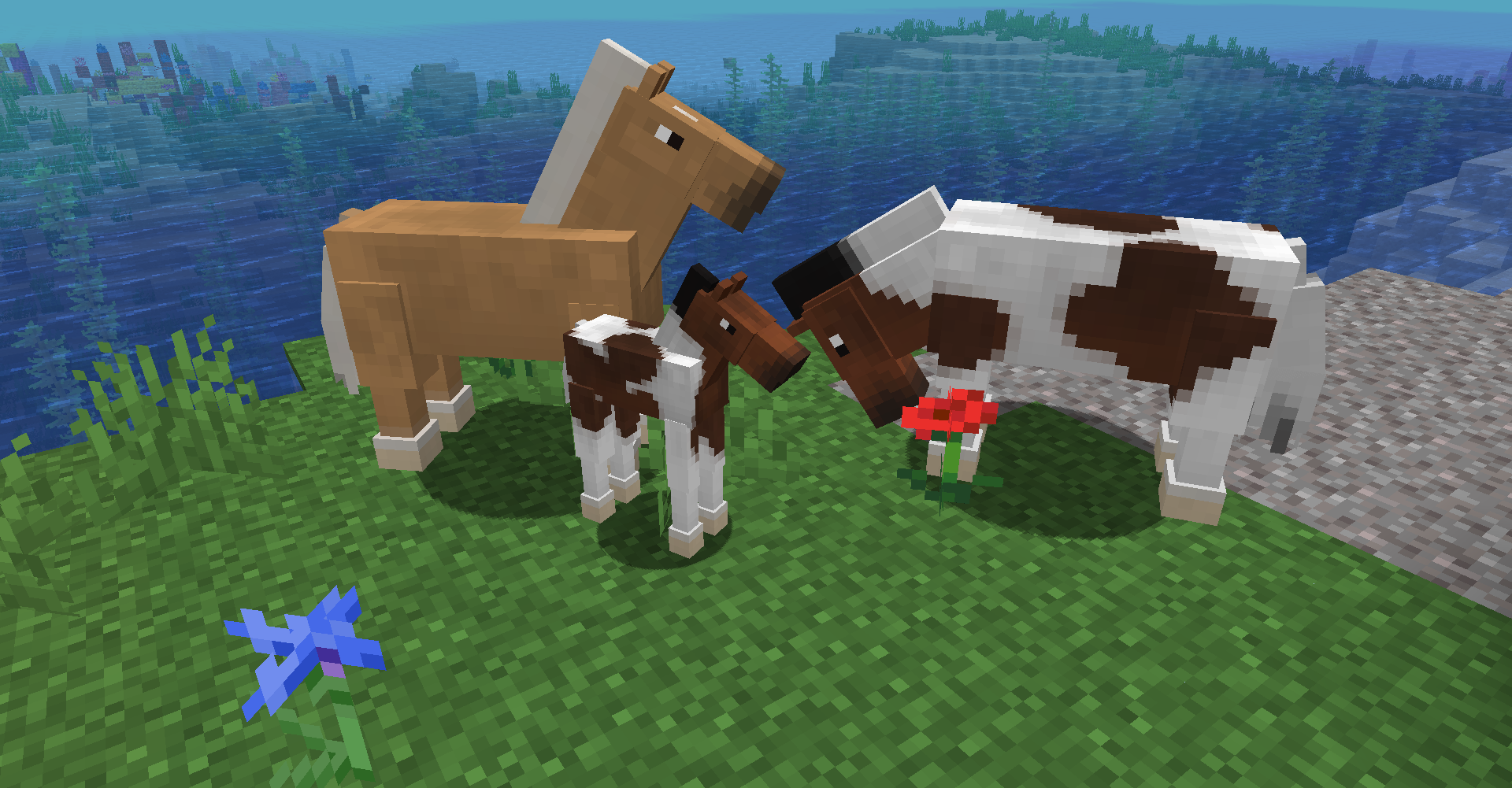Player taming a horse in a Minecraft plains biome