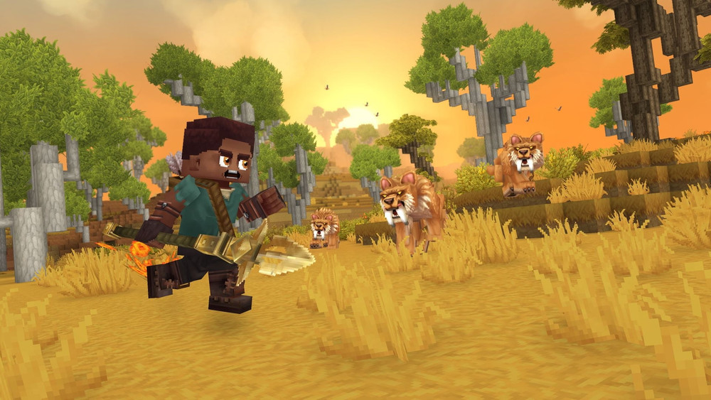 Hytale character farming in a massive field